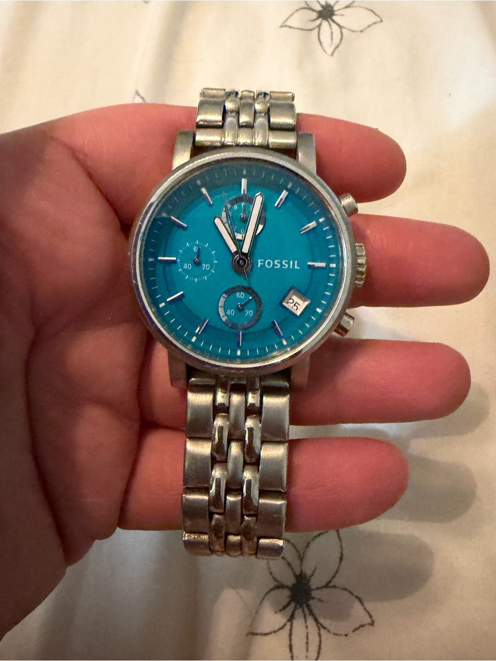 Fossil Silver Bracelet Watch with Turquoise Dial